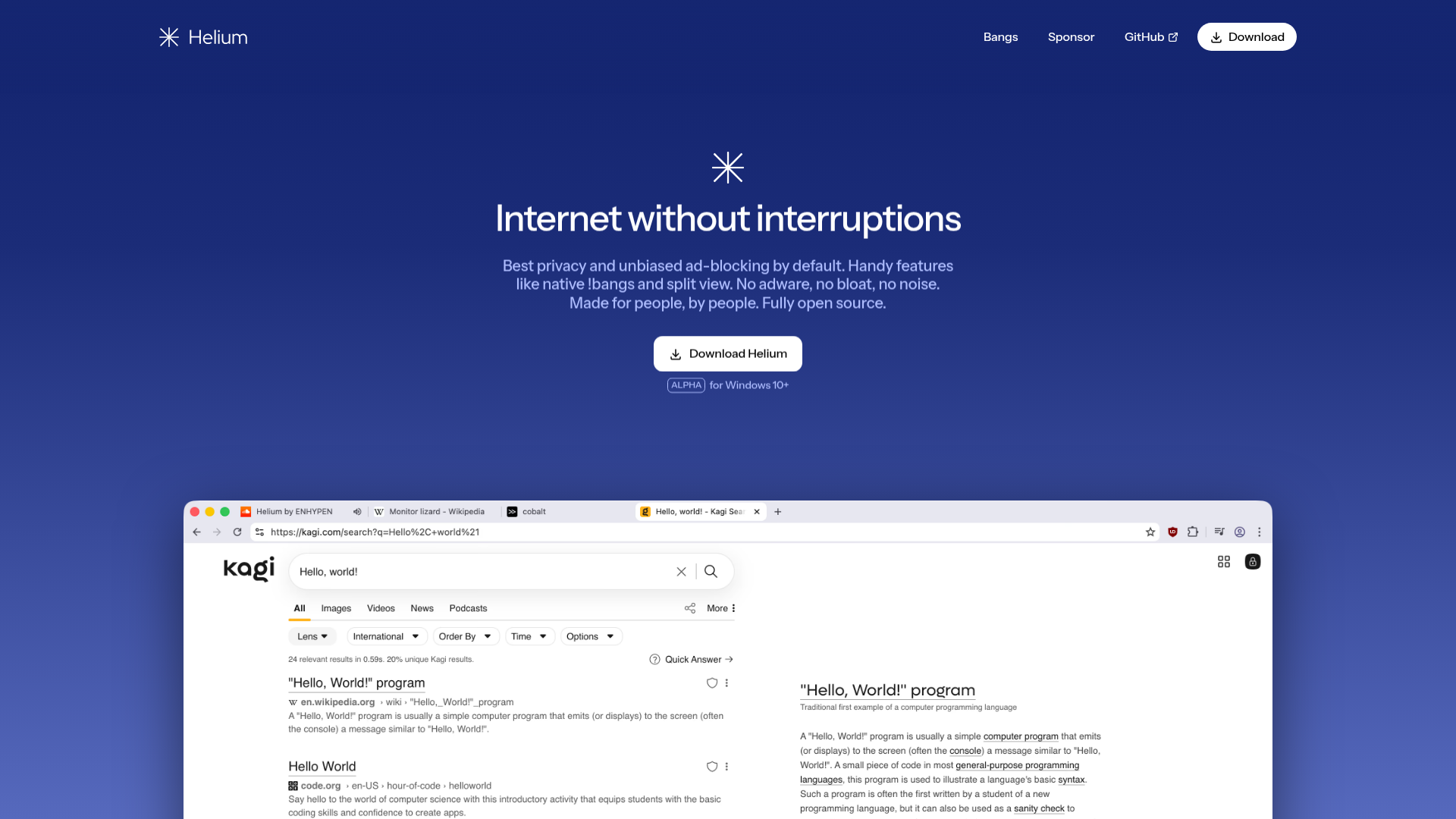Helium Browser screenshot