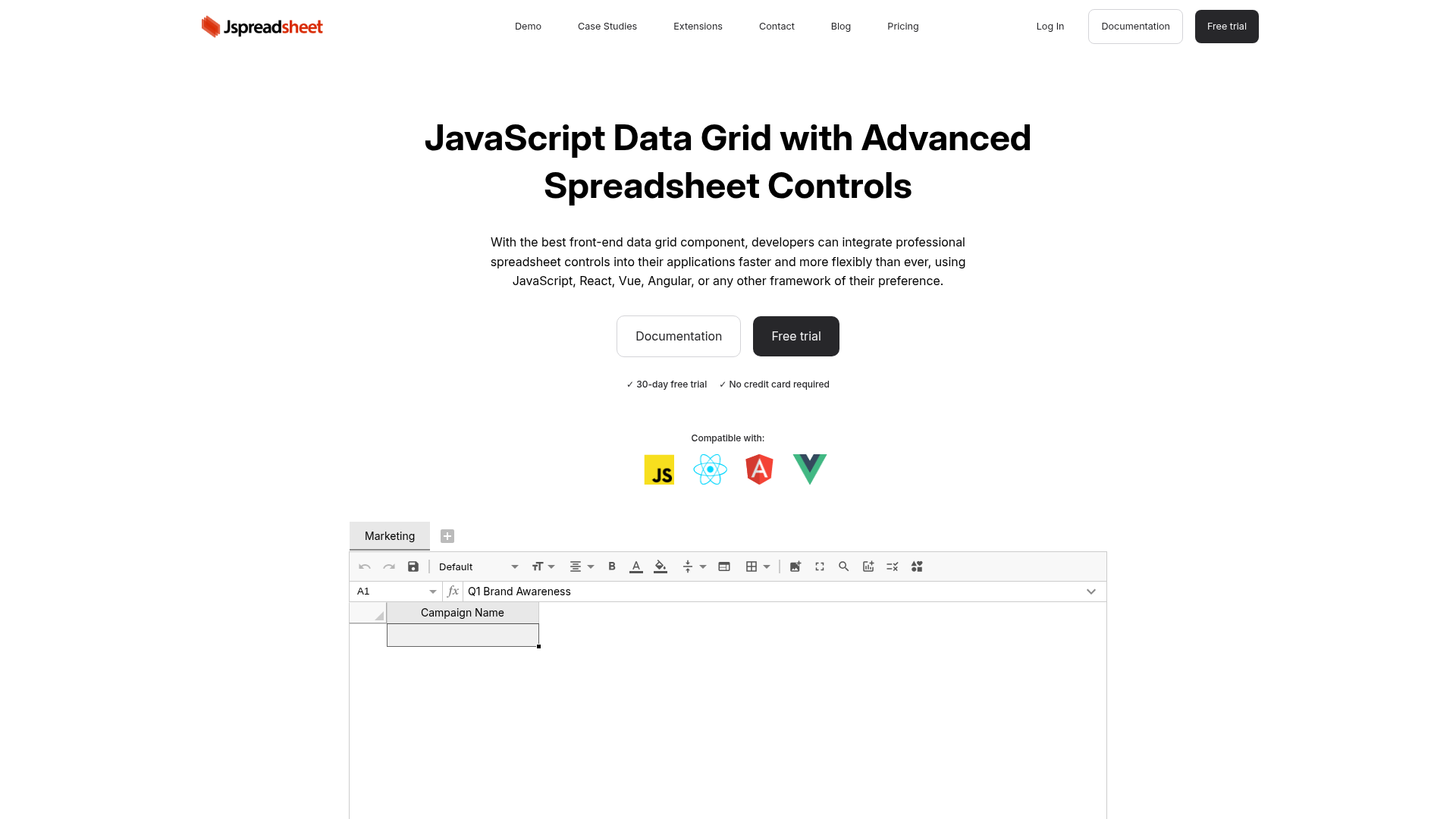 Jspreadsheet screenshot