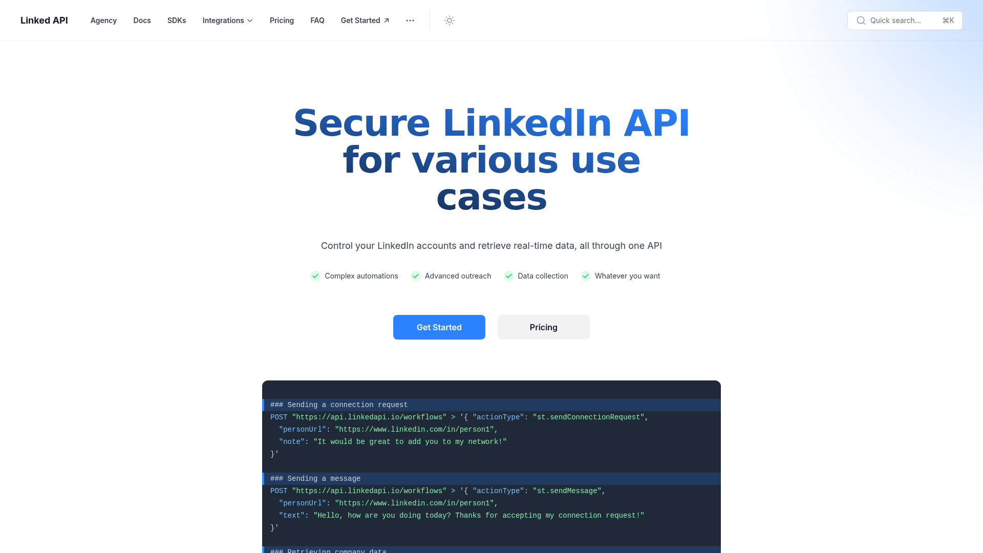 Linked API screenshot