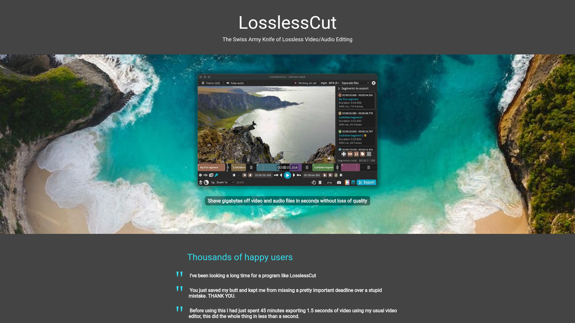 LosslessCut screenshot