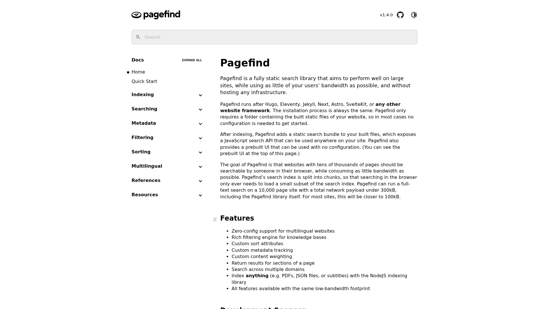 Pagefind screenshot